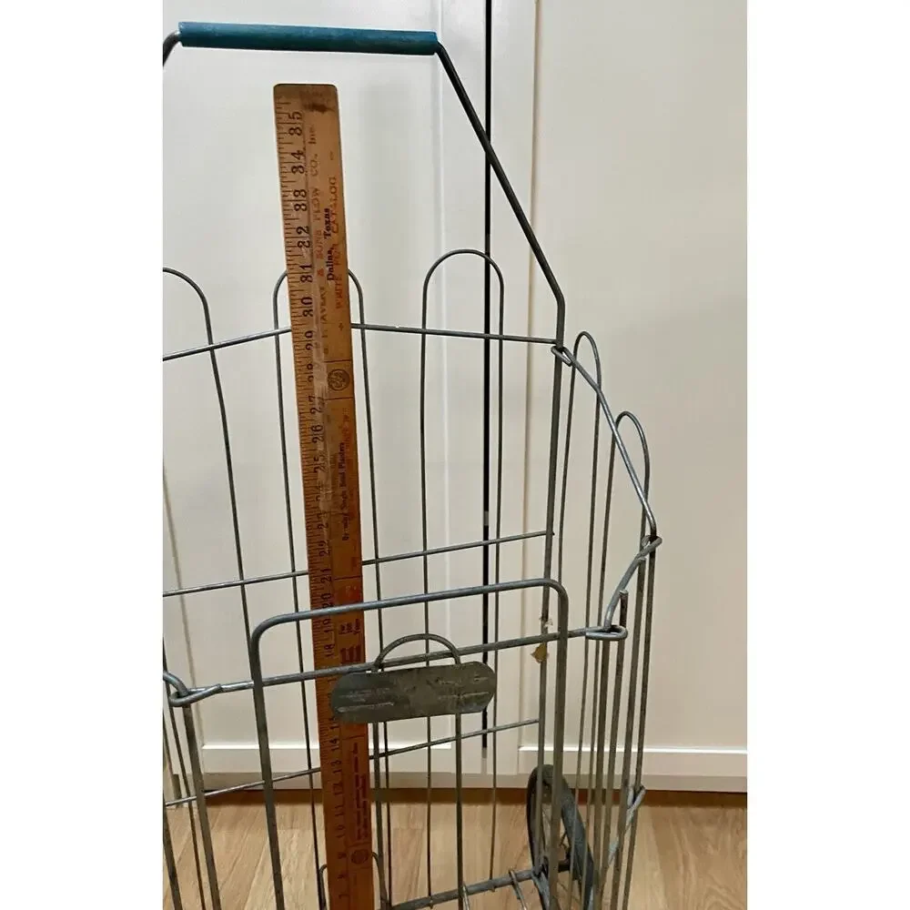 Vintage Folding Shopping Cart French Market Metal Laundry Basket Towel Storage